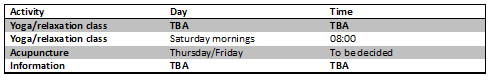 All days and times not shown here to be confirmed.