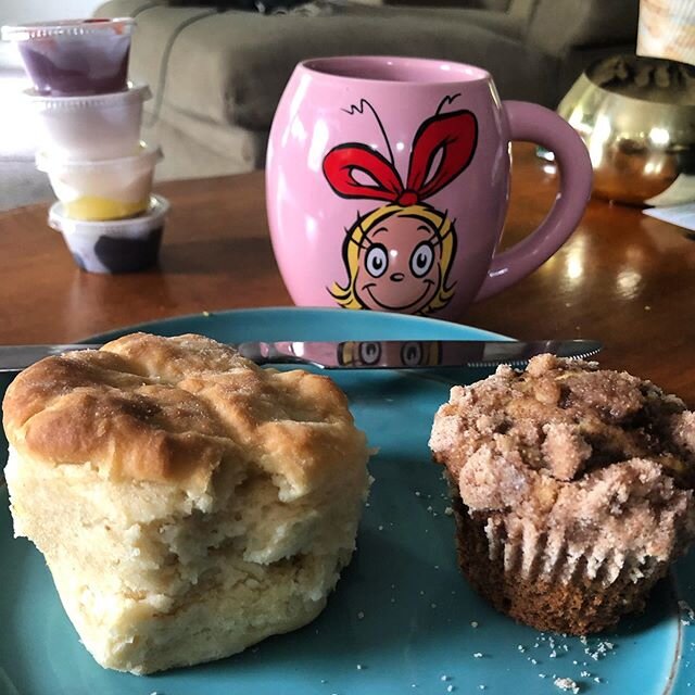 Biscuits and coffee cake muffins from @farmerstablecafe 😋😋😋😋 I&rsquo;m in heaven. #saturdaymorningbliss #restorehumanity #farmerstablecafe #shoplocal