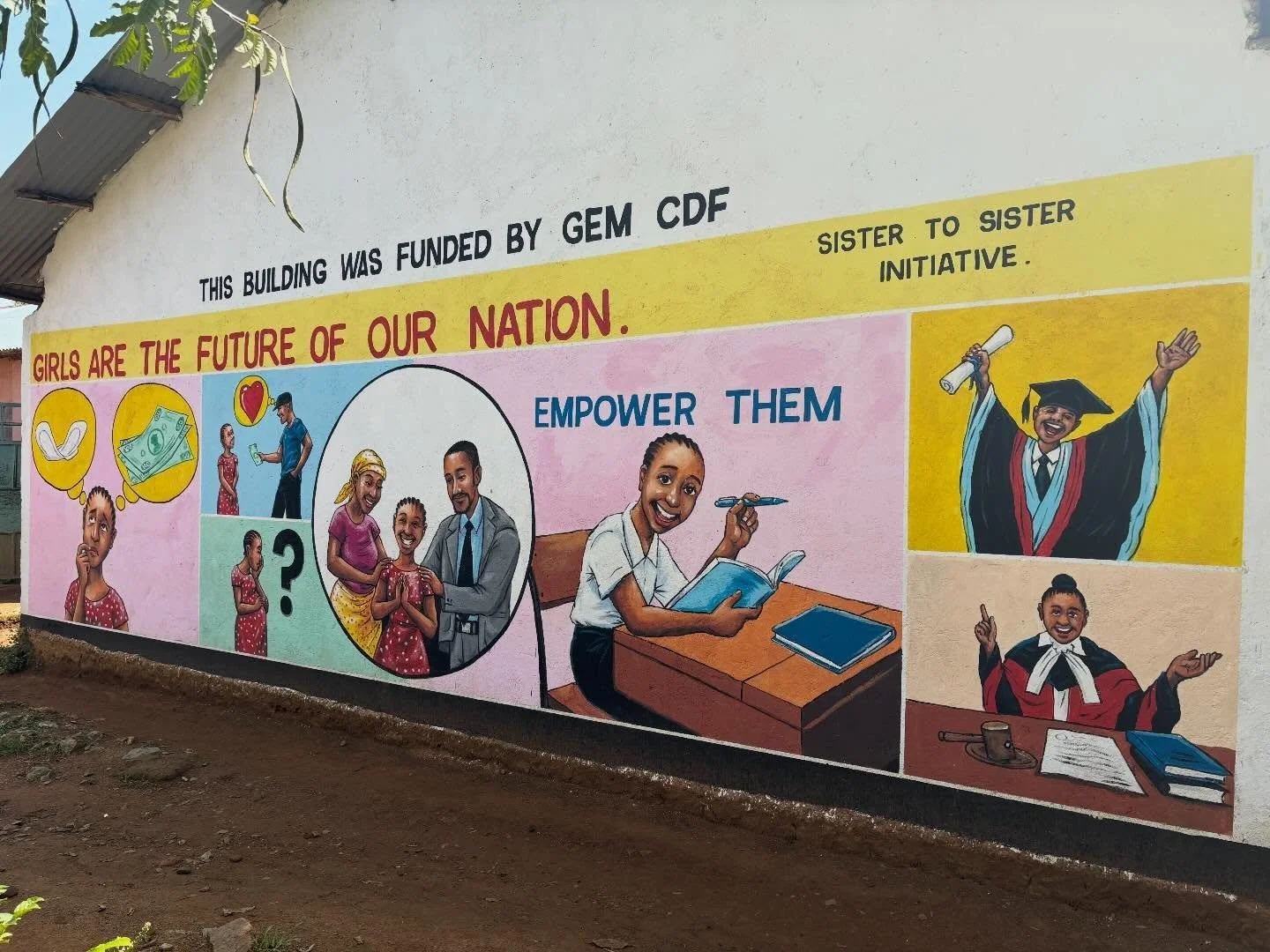 I took this picture in Kenya in June 2024. This mural was painted at one of the high schools where we help fund scholarships and provide girls with AFRIpads maxi pads. It was painted by an awesome local group with whom we have collaborated in the pas