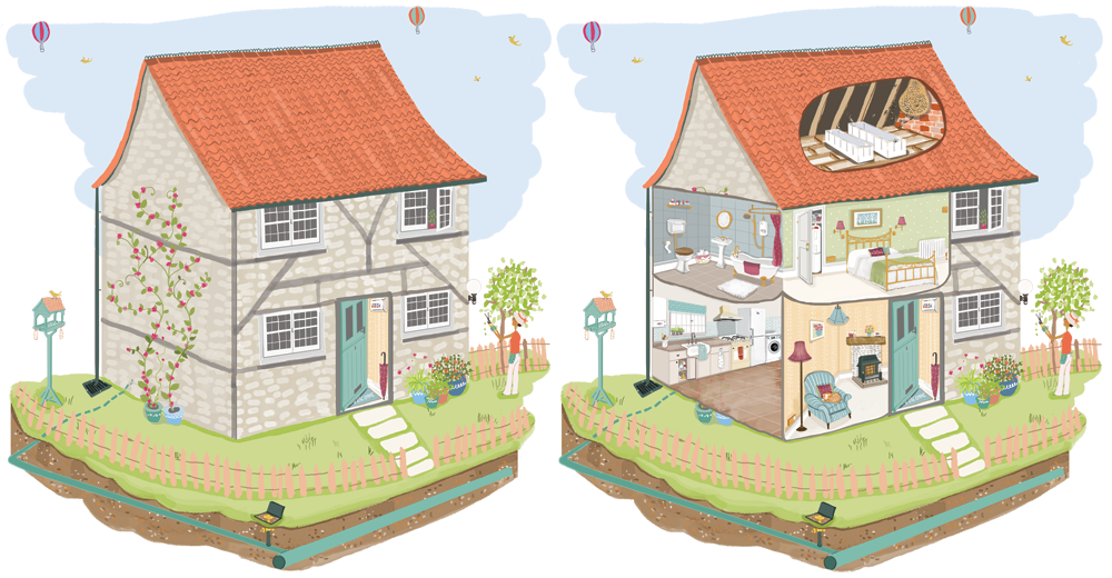 Showing the house with and without the rooms Naomi Designs 2014