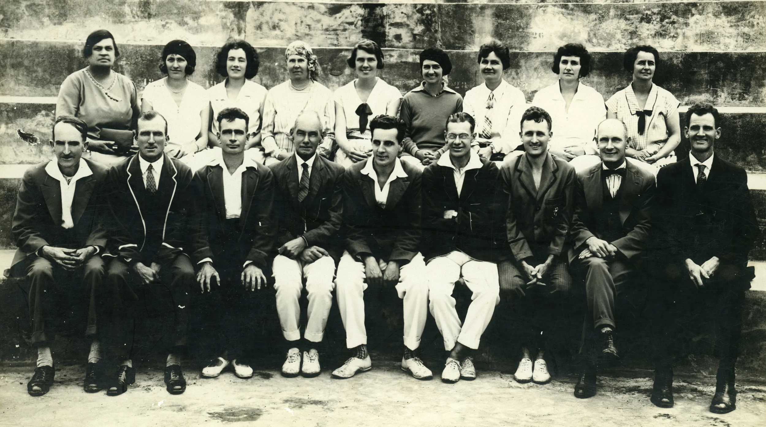 From left to right Back Row: Dot Loader, Valerie Hole, Gladys Barron, Laura Booth, Marion Hersee, Isabella Winn, Ivy Lansdown, Dora Rider and Ivy SackerFront Row:&nbsp;Alfred Power, Norman McNiven, Ernest Quinnell, Fletcher Booth, Herbert Hersee, St…