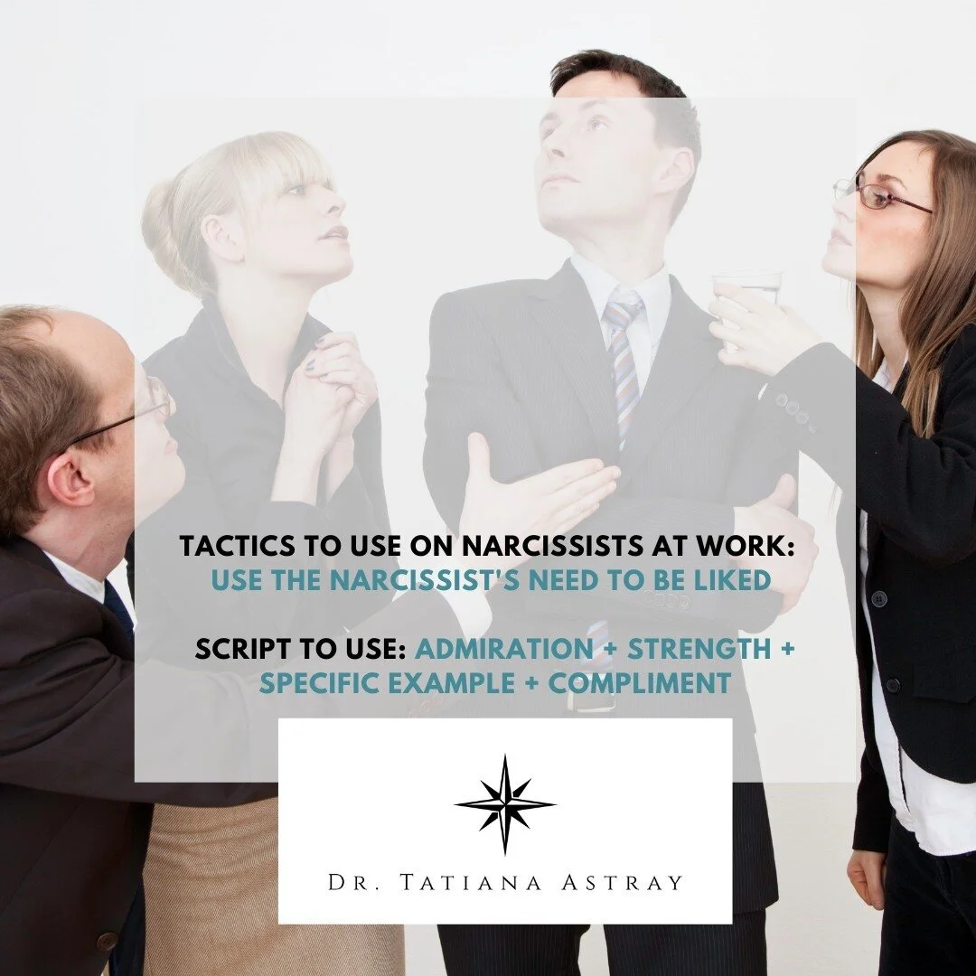 #Narcissism is a personality trait with a need to be admired by others. If your boss or co-workers are #narcissistic and giving you a hard time, then you need a strategy to get them back off. One way to do this is to use the need to be admired agains