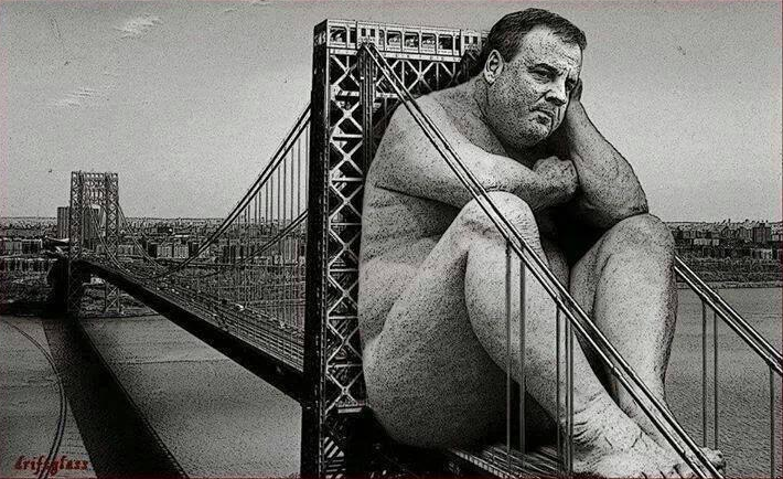 An image Tweeted (perhaps re-Tweeted) by @AmyHamnerWalker with the message, "I guess #ChrisChristie got too big for his bridges."