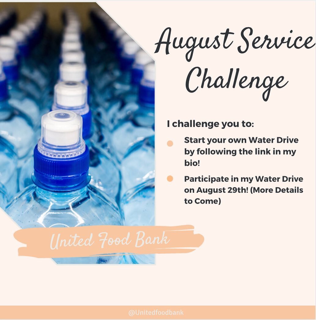 I&rsquo;m a bit behind because of the LSAT but I am excited to announce my August Service Challenge partnered with @unitedfoodbank! This month I am hoping to help everyone get involved by collecting water for those in need! 

So&hellip; I challenge y
