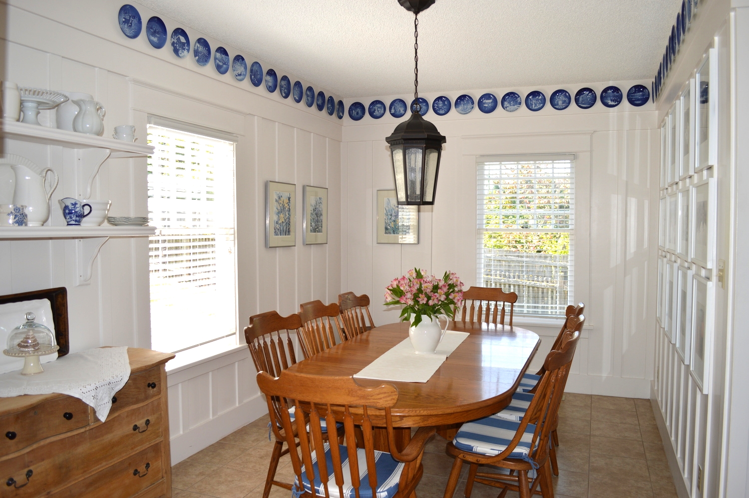 I put the blue Bing and Grondahl and Royal Copenhagen Christmas plates up in the same place my mother in law had them.