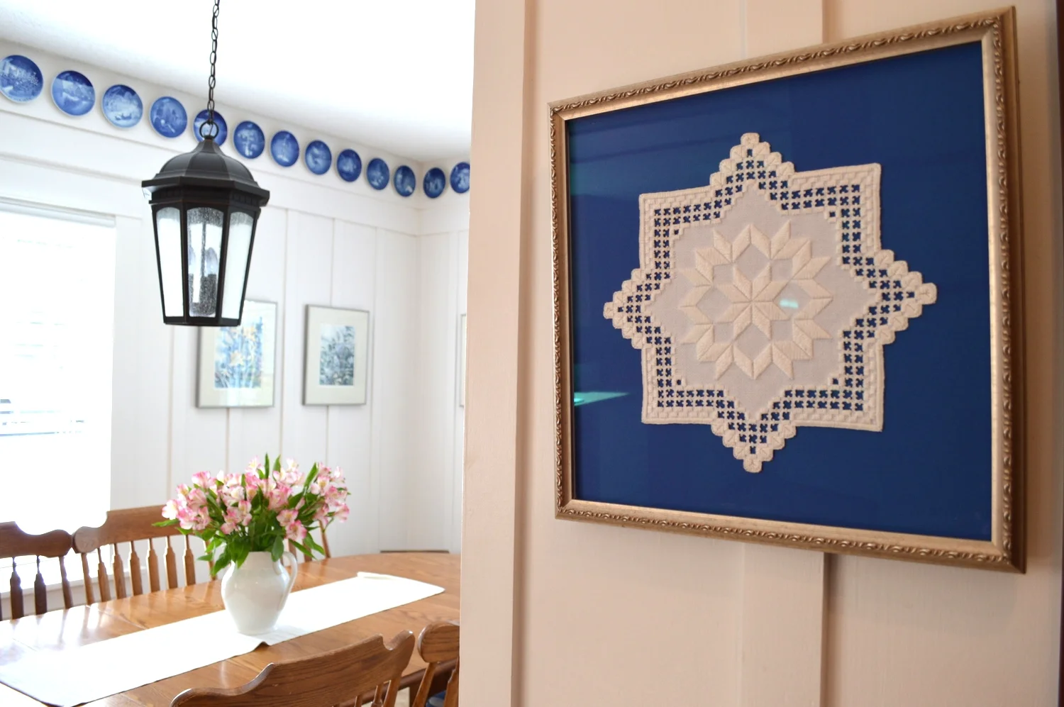 One of my favorite things...this beautiful needlework called "hardanger" done by my Aunt Essie.