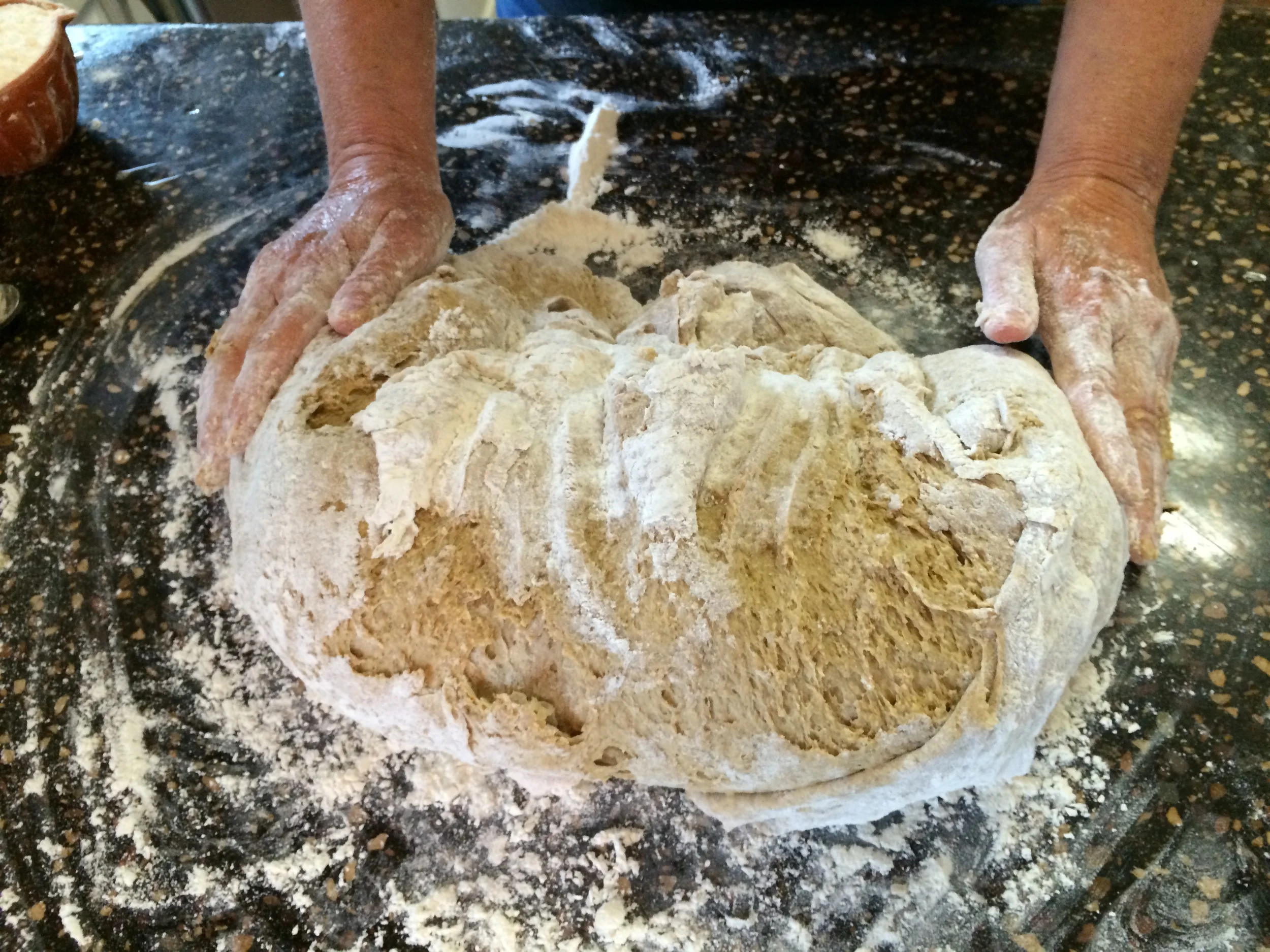 Working in the flour...