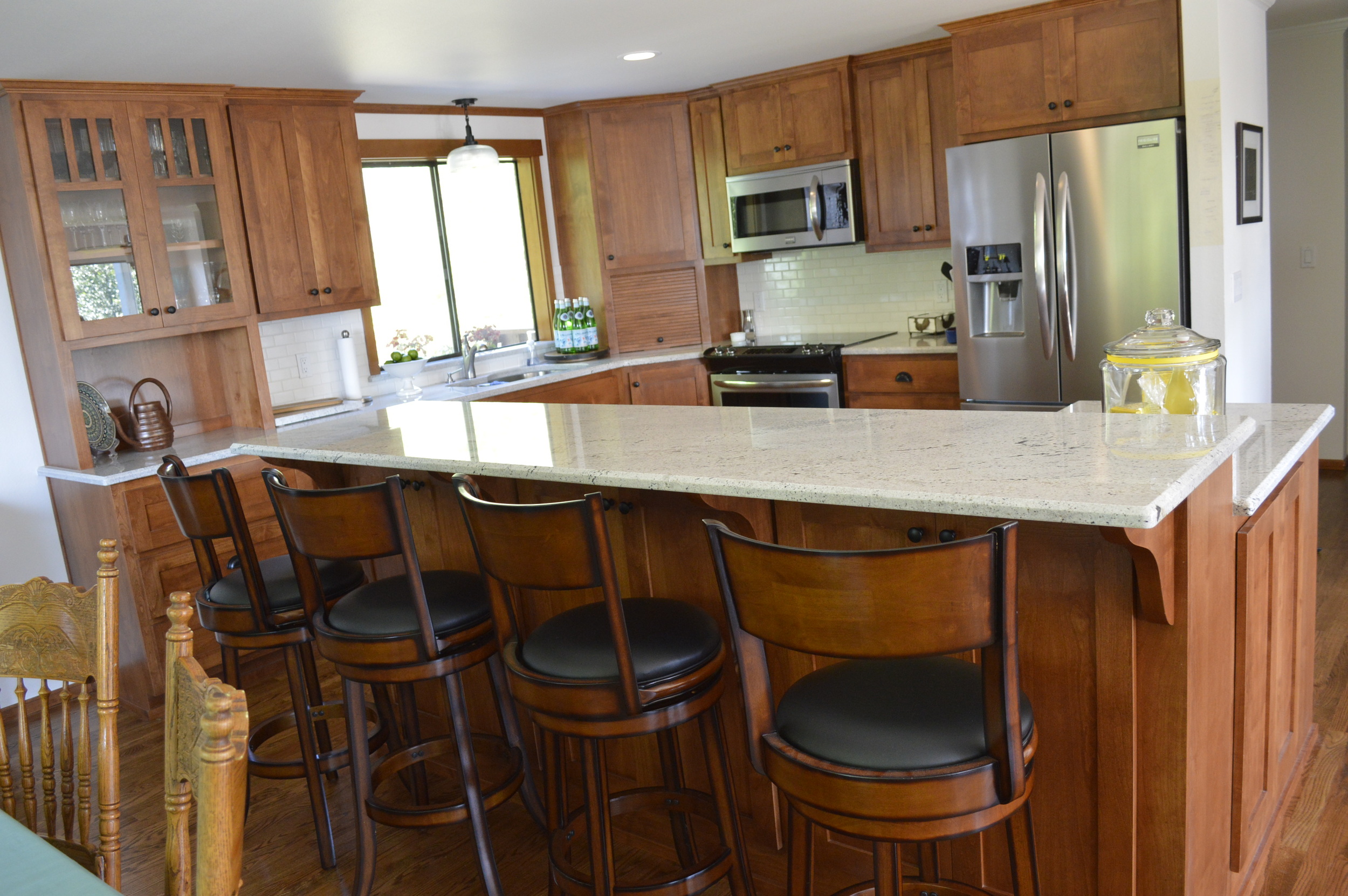 New raised eating/serving bar and a built in china cabinet...