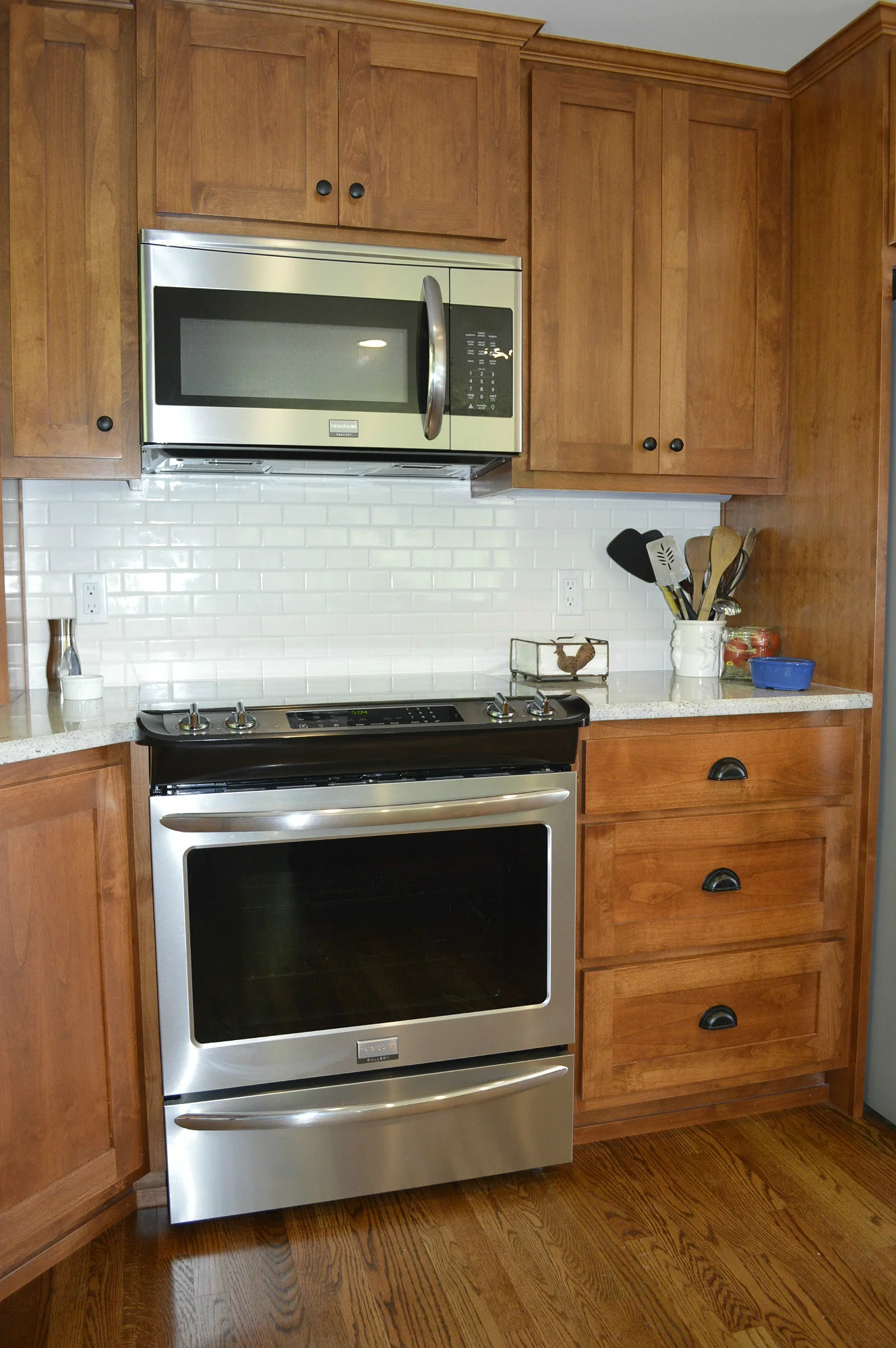 New smaller scale subway tile backsplash...