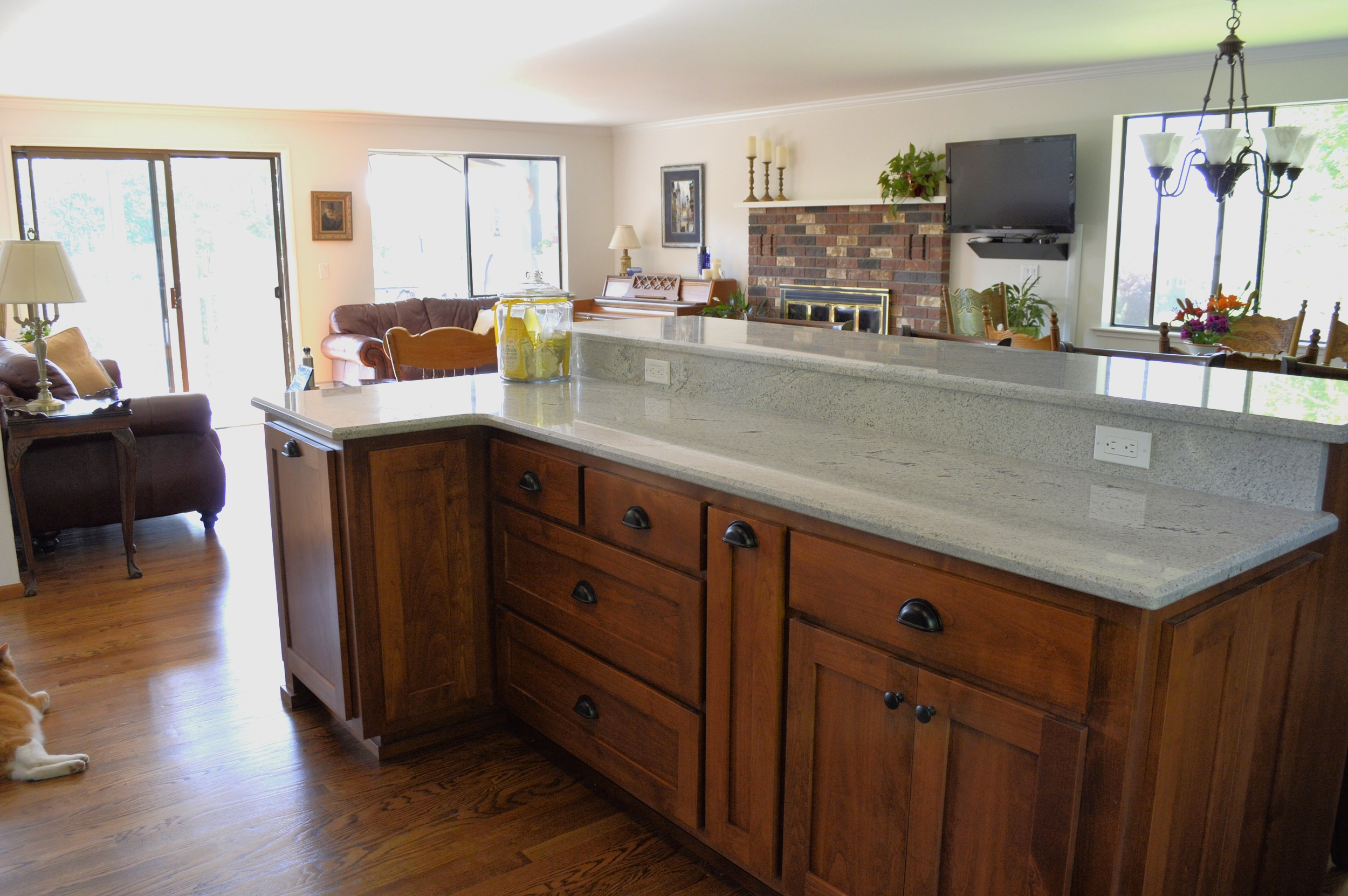 Expanded open concept living space and views of the lake...a little too bright to see here!