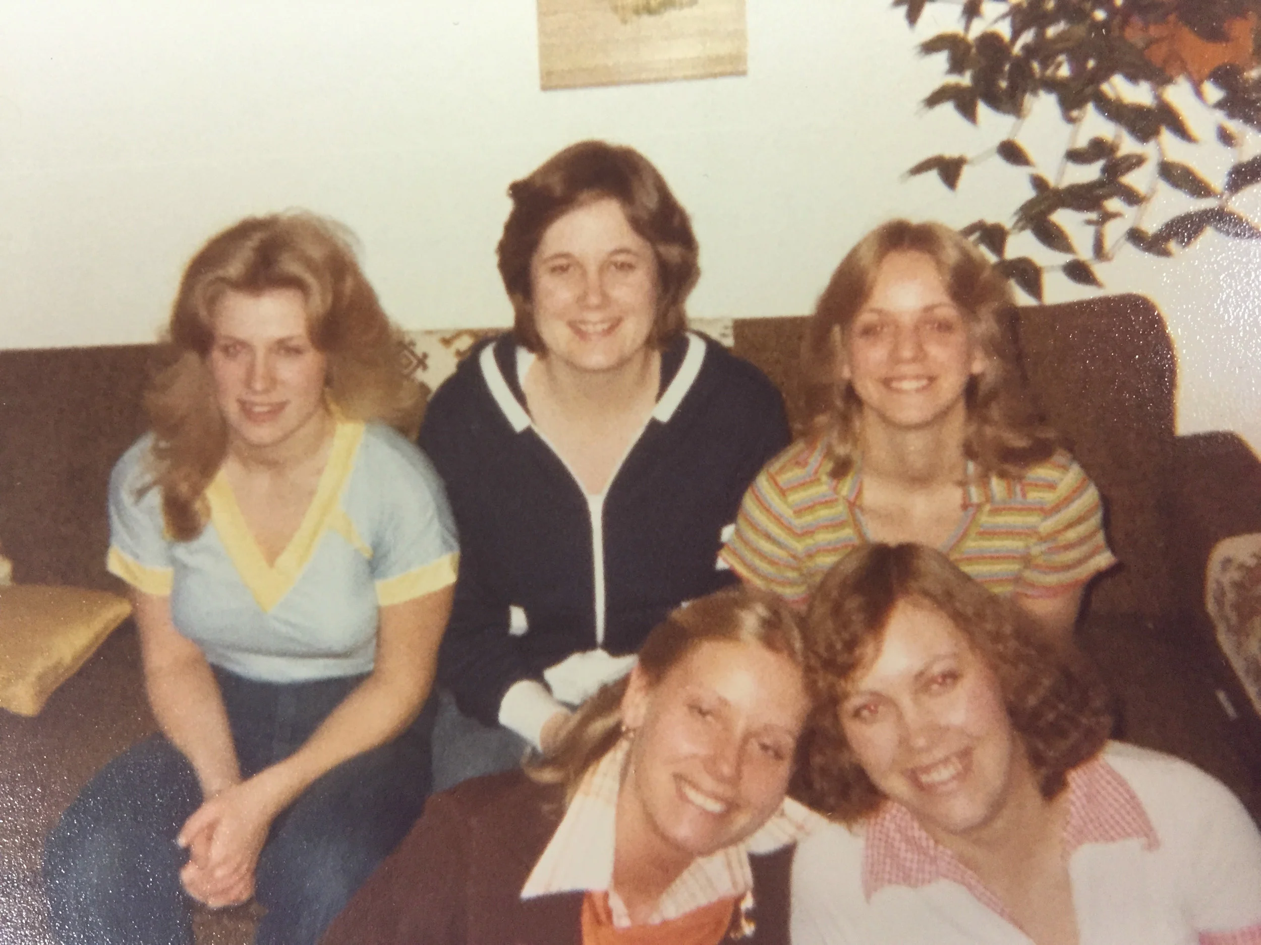 Cheryl, Cindy, Barb (back row), Sheila (a friend) and Gracia (a little chubby and a bad perm!)