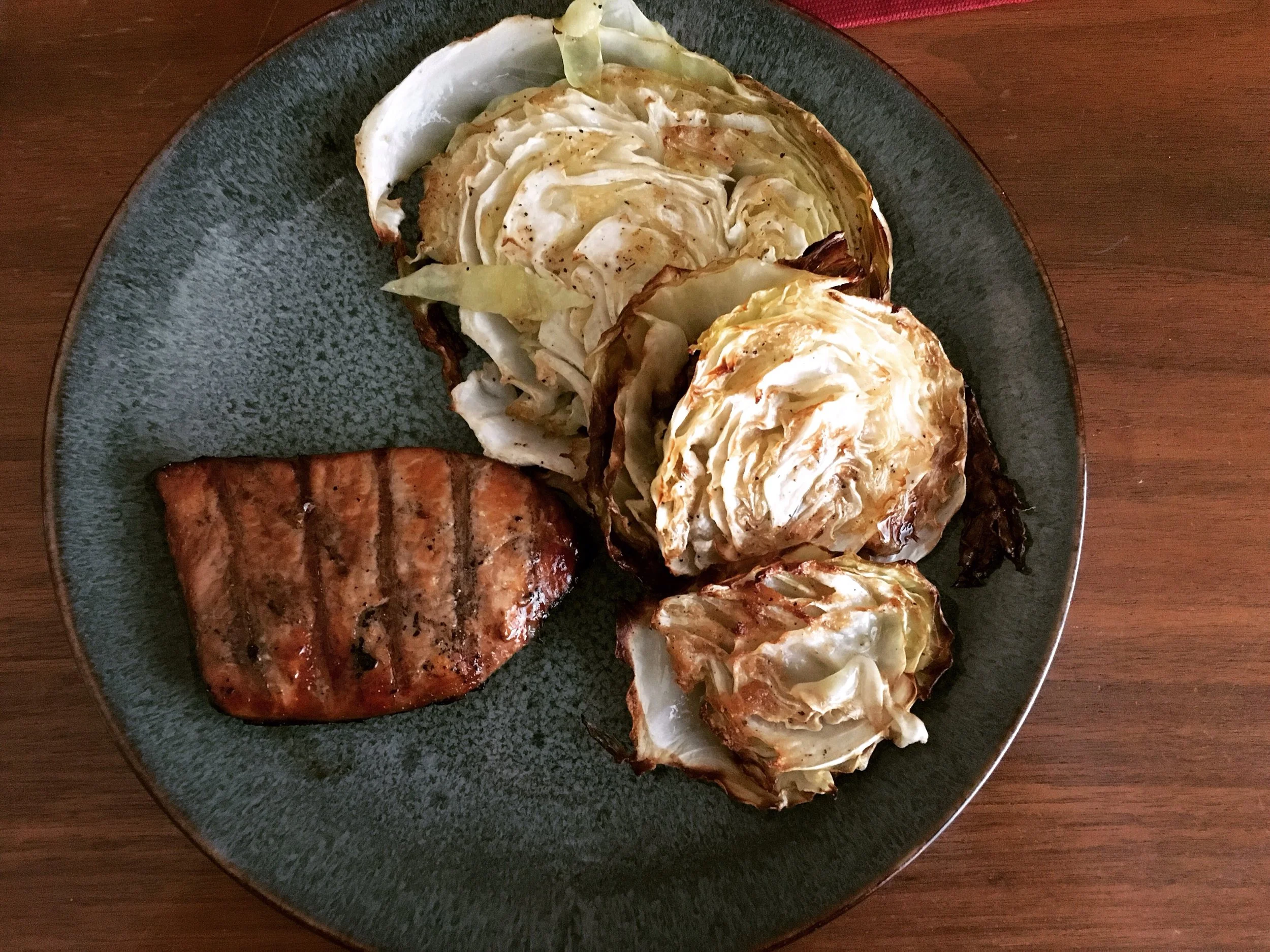 Served with roasted cabbage.