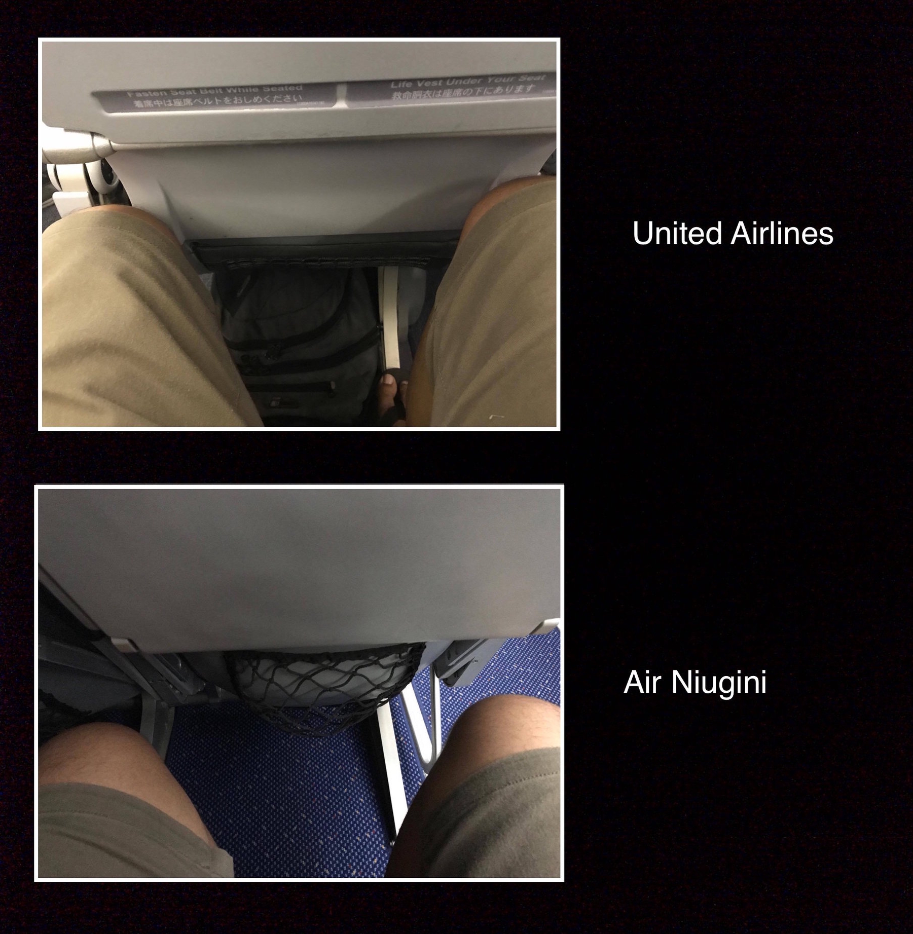 Extra leg room on Air Niugini always welcome.