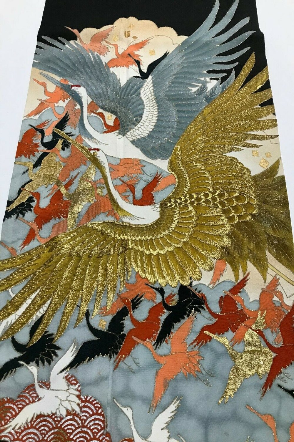  Silk Fabric Uchikake Panel with Crane Motif
