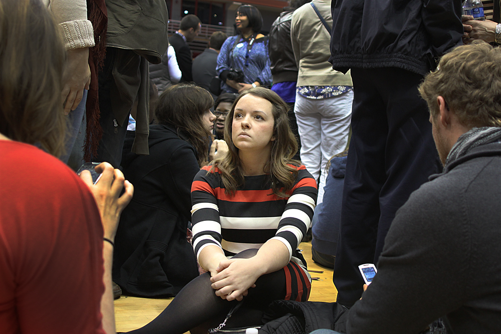 Constituent waiting on Obama's arrival. Cincinnati, OH 2012