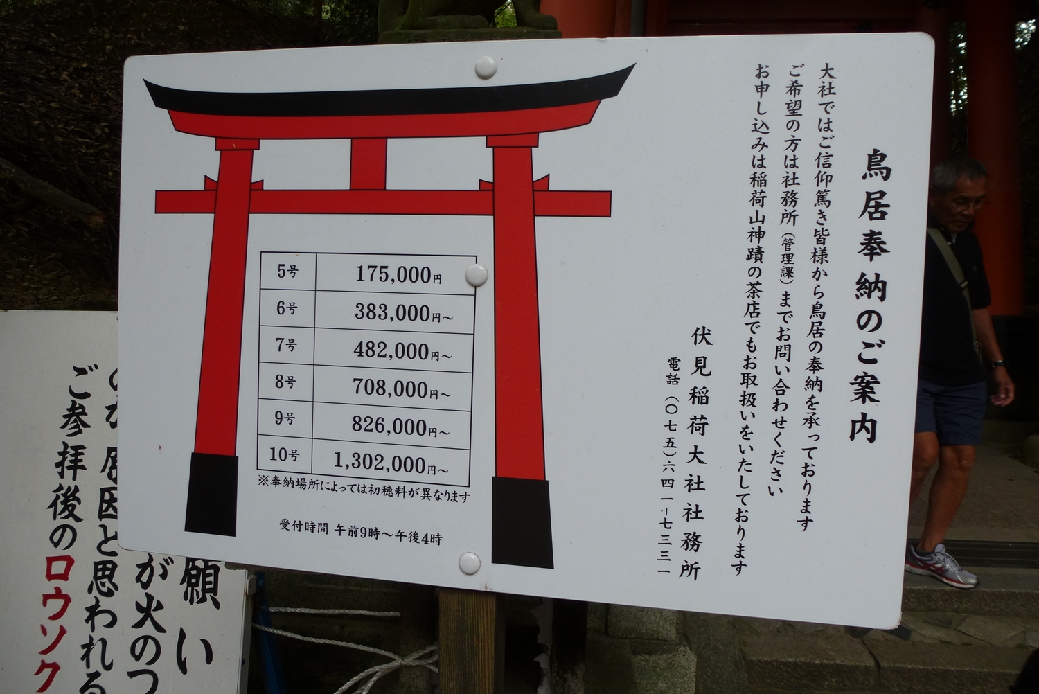 Price list to buy a torii gate at the shrine