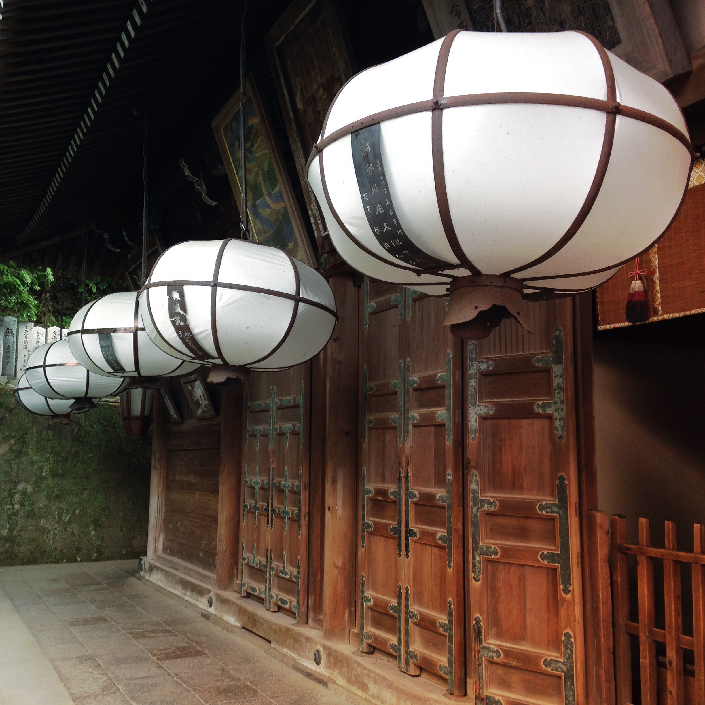 Lanterns outside Nigatsudo Hall overlooking Nara