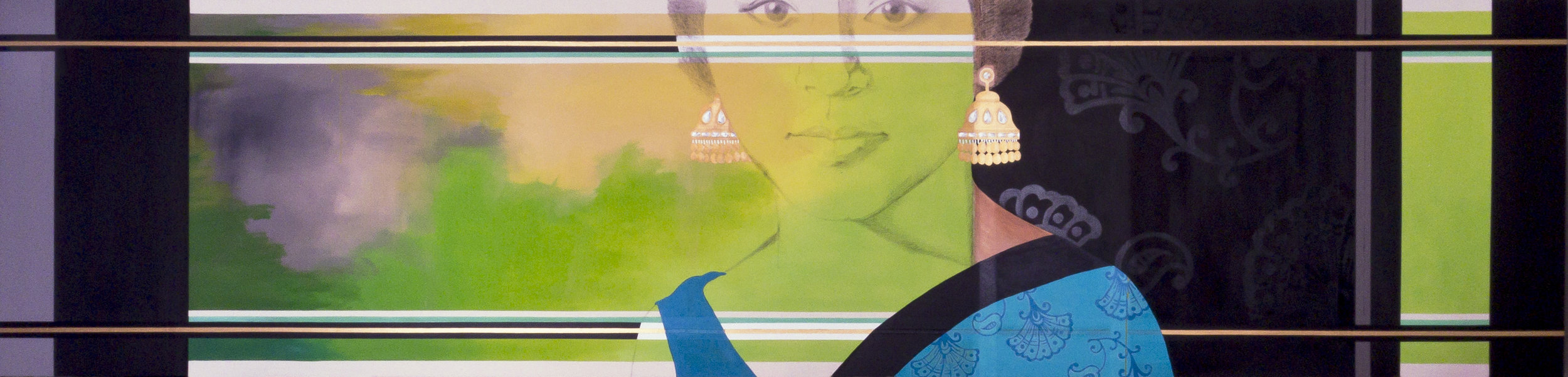2011. Indu (Sariscape series) Acrylic, charcoal and fabric on canvas, 180 in. x 44 in.