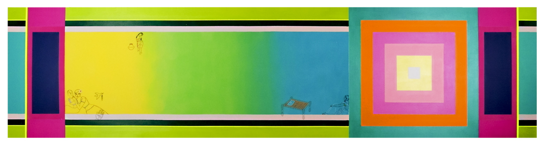 2011. Hold Me Close (Sariscape series) Acrylic and thread on canvas , 180 in. x 44 in.