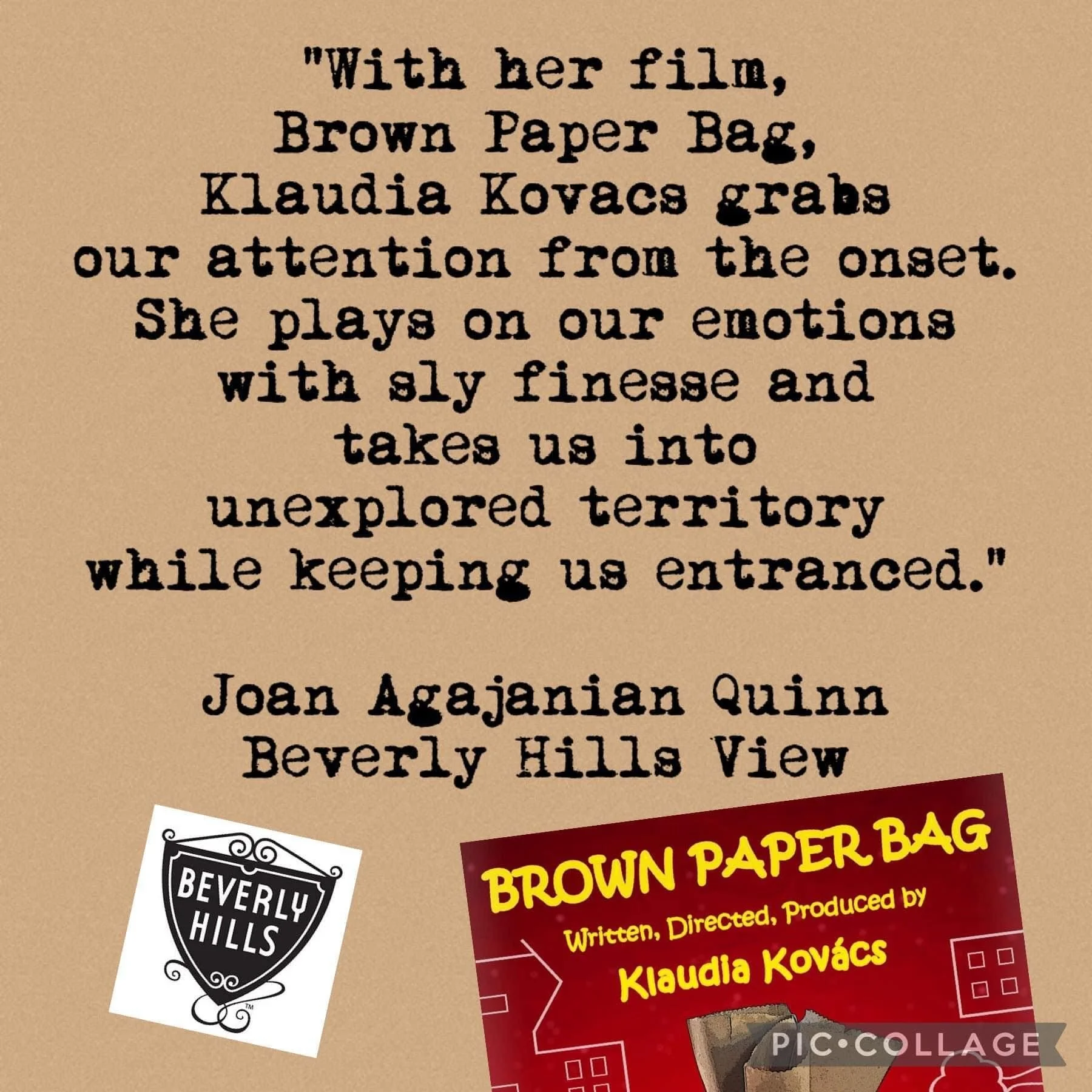 Brown Paper Bag, a Film by Klaudia Kovacs, Gets Excellent Review in