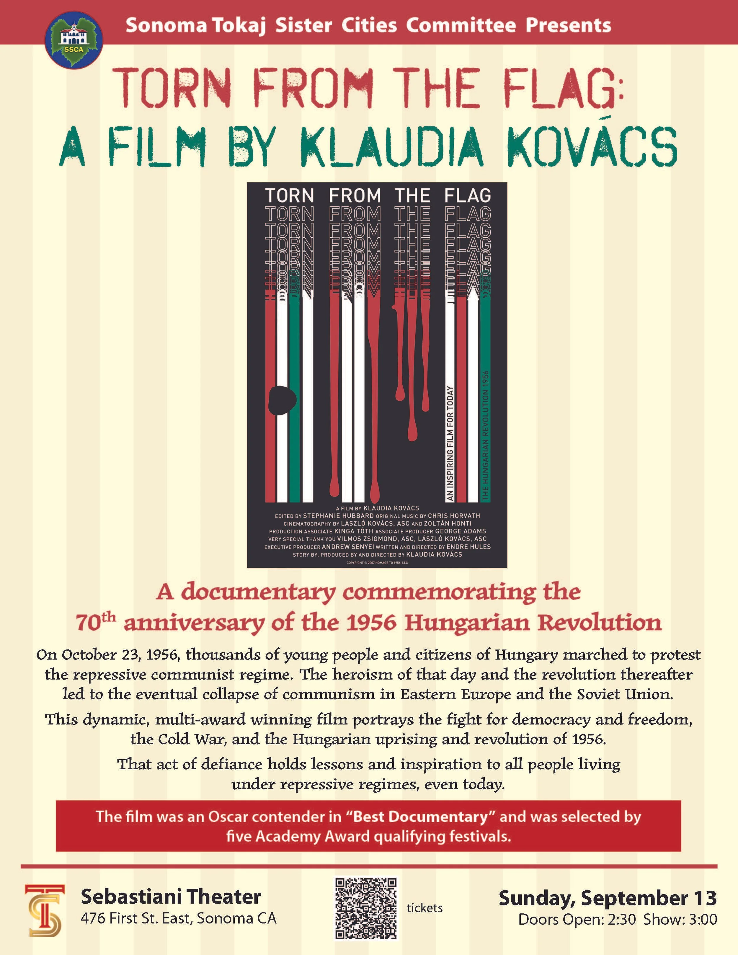 New screening of TORN FROM THE FLAG: A FILM BY KLAUDIA KOVACS in Sonoma, California