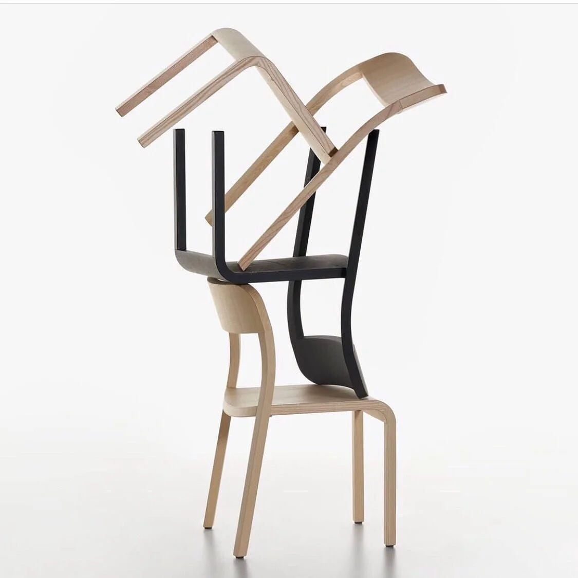 The BLOCCO chair by Bernhardt Design + Plank is the result of a technological production challenge:  no visible junctions connecting the back leg profile with the seat, and the chair weighs only 9 pounds!  This beautiful ash chair is stackable and is