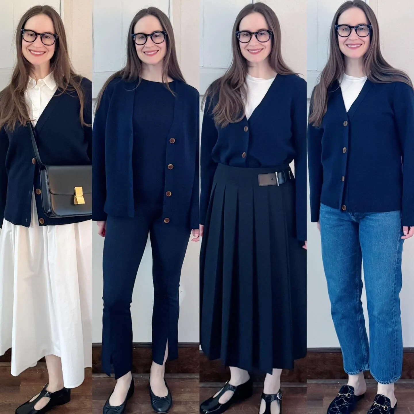 One of my wardrobe goals is to wear my &lsquo;least worn&rsquo; items more frequently. This navy wool cardigan is classic but I haven&rsquo;t been wearing it regularly. Should I keep them or is it time to say goodbye? #wearitorsellit