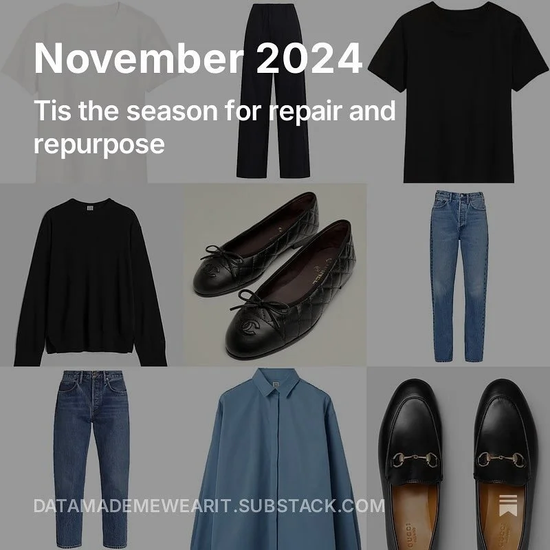 Make this the season of repair and repurpose 🧵
substack.com/datamademewearit
#wearingmywardrobe #shopyourcloset #outfitrepeating #mindfulspending