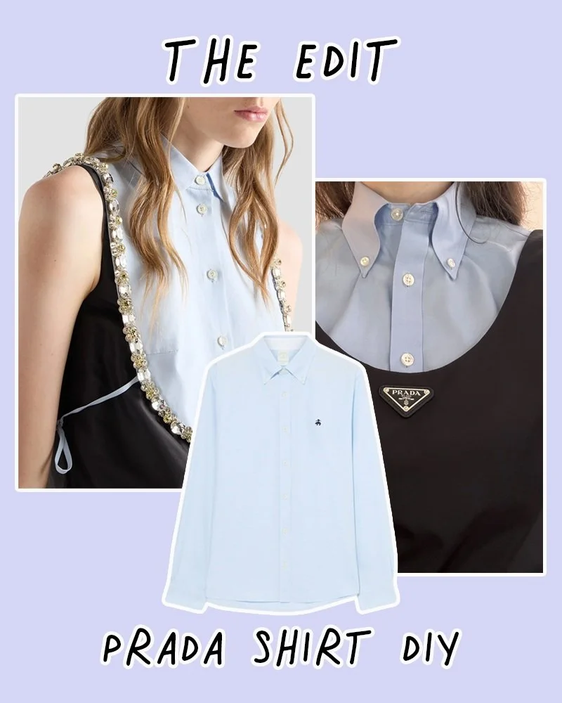 In an effort to recreate the Prada vest mentioned above I decided to try my hand at a simple DIY, sacrificing one of my husband&rsquo;s old Brooks Brothers shirts that he hadn&rsquo;t worn it in about a year. #upcycle #sustainablefashion