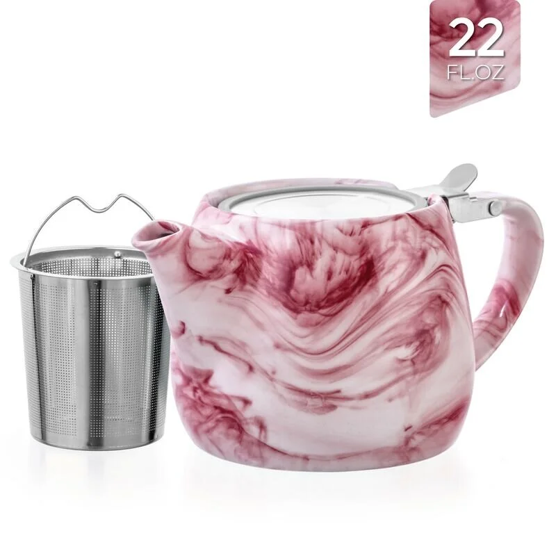 Pink Marble Porcelain Teapot 22oz 