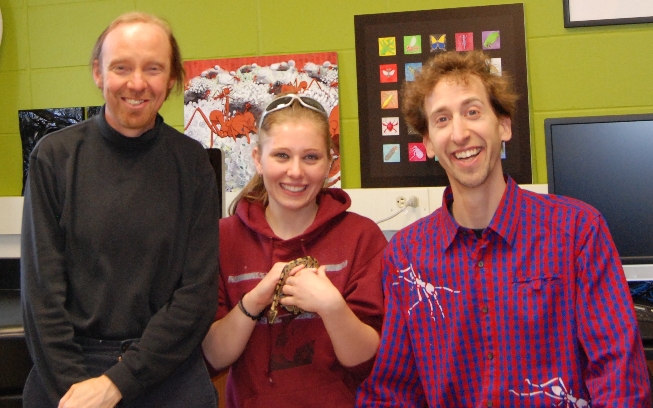 Chrissy Burkhart (center, with wonderful snake), and advisors Eric Snively and Barrett Klein.