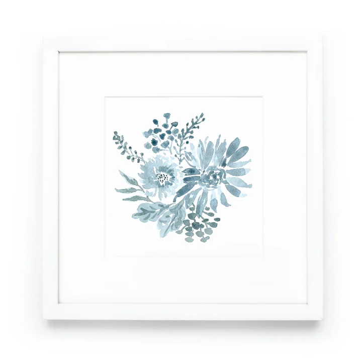 Blue-Gray Floral Art Print -  SALE