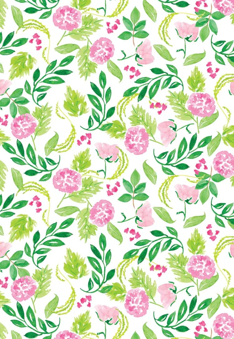 Every Day Floral Gift Wrap in Pinks and Greens. Designed by Amanda Gomes using original watercolor sketches. • amandagomes.com