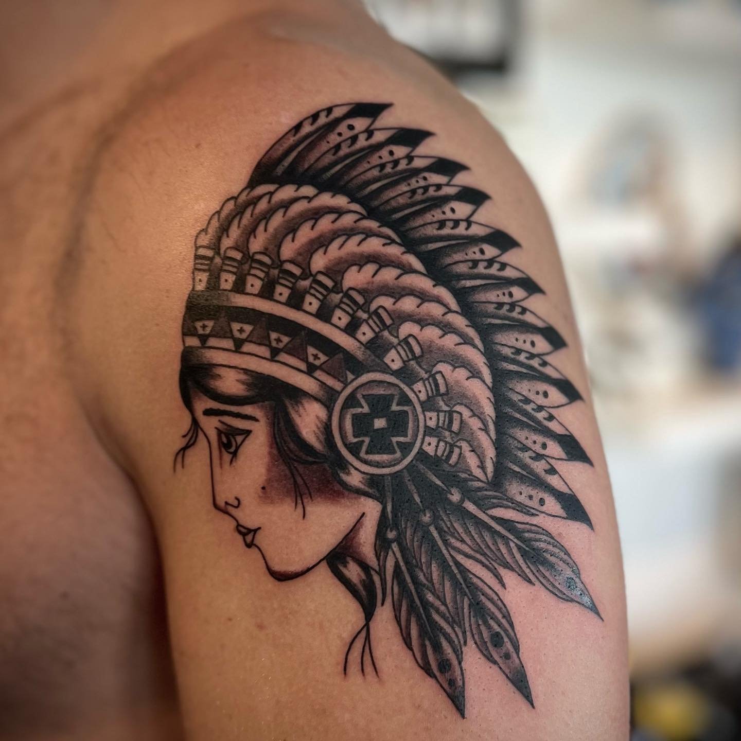 Really enjoyed doing this native girl head for @twilko16 today . Thanks mate! For enquiries DM or email rocksteadytattoouk@gmail.com