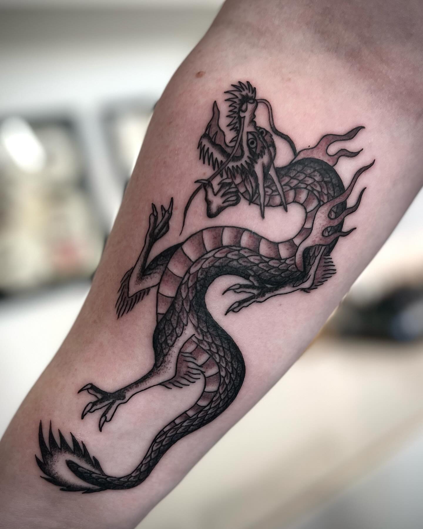 Dragon for @spud_tigger today . I really enjoyed doing this one and thanks again for trusting me with your first tattoos 🙏🏻👊🏻 🐉 DM or email rocksteadytattoouk@gmail.com