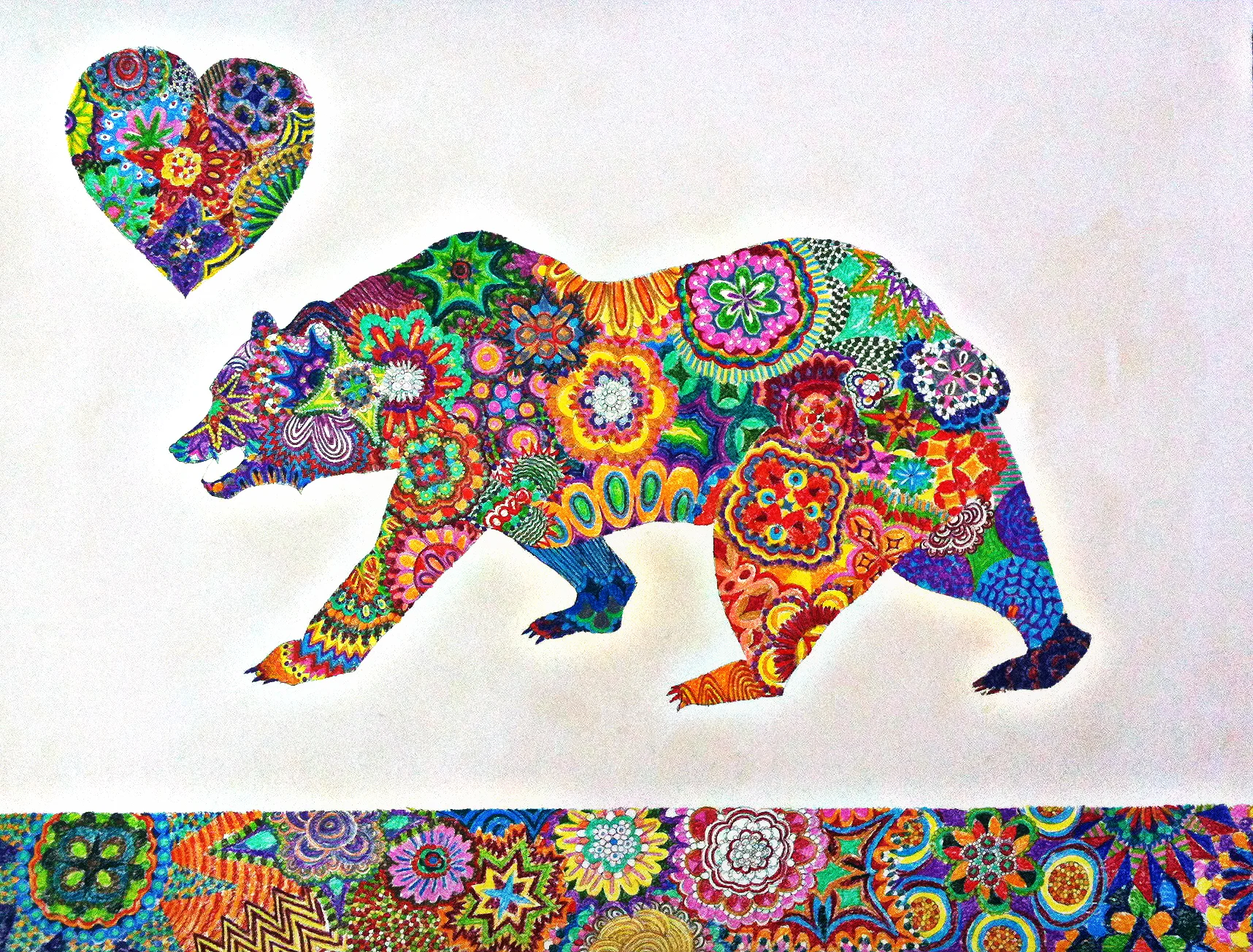  2013 Sakura pen and color pencil on hand dyed paper 22 x 30 inches 