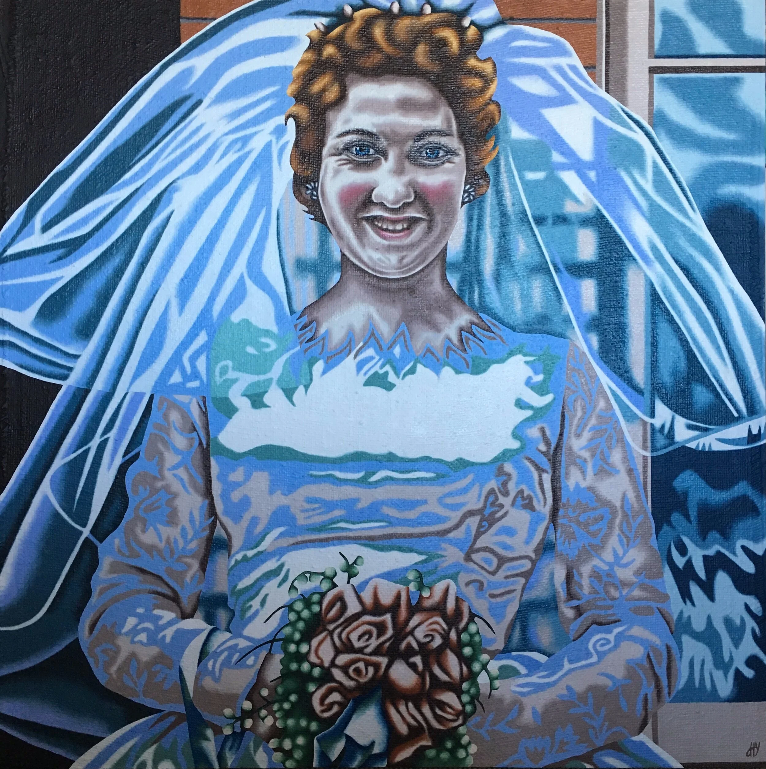 'Wedding Day' Oil on Hessian &amp; Board 1000x1000mm NZD$2750