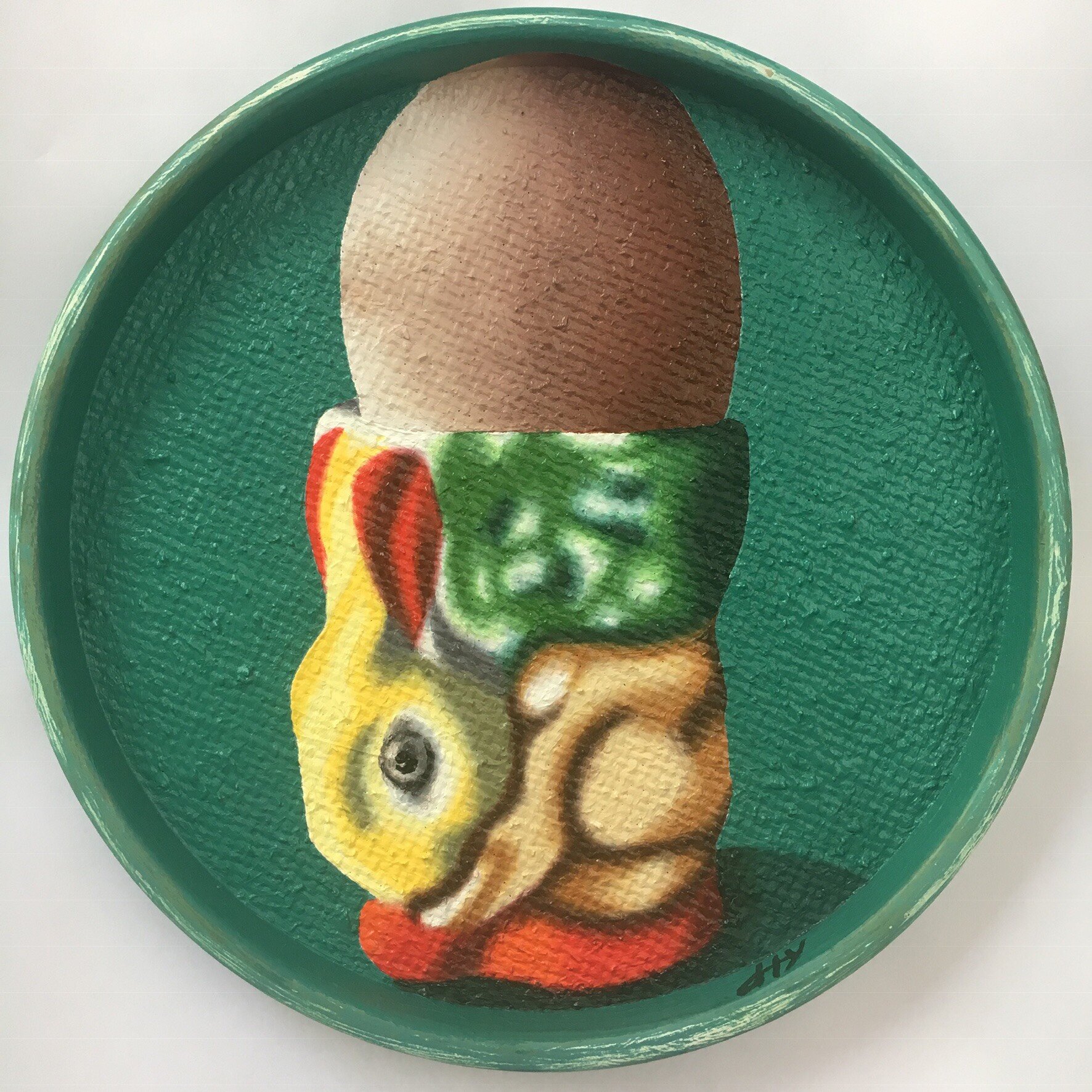 'Kitchen Cupboard Series 1 - Bunny' Oil on Hessian & Board 190mm Diameter NA