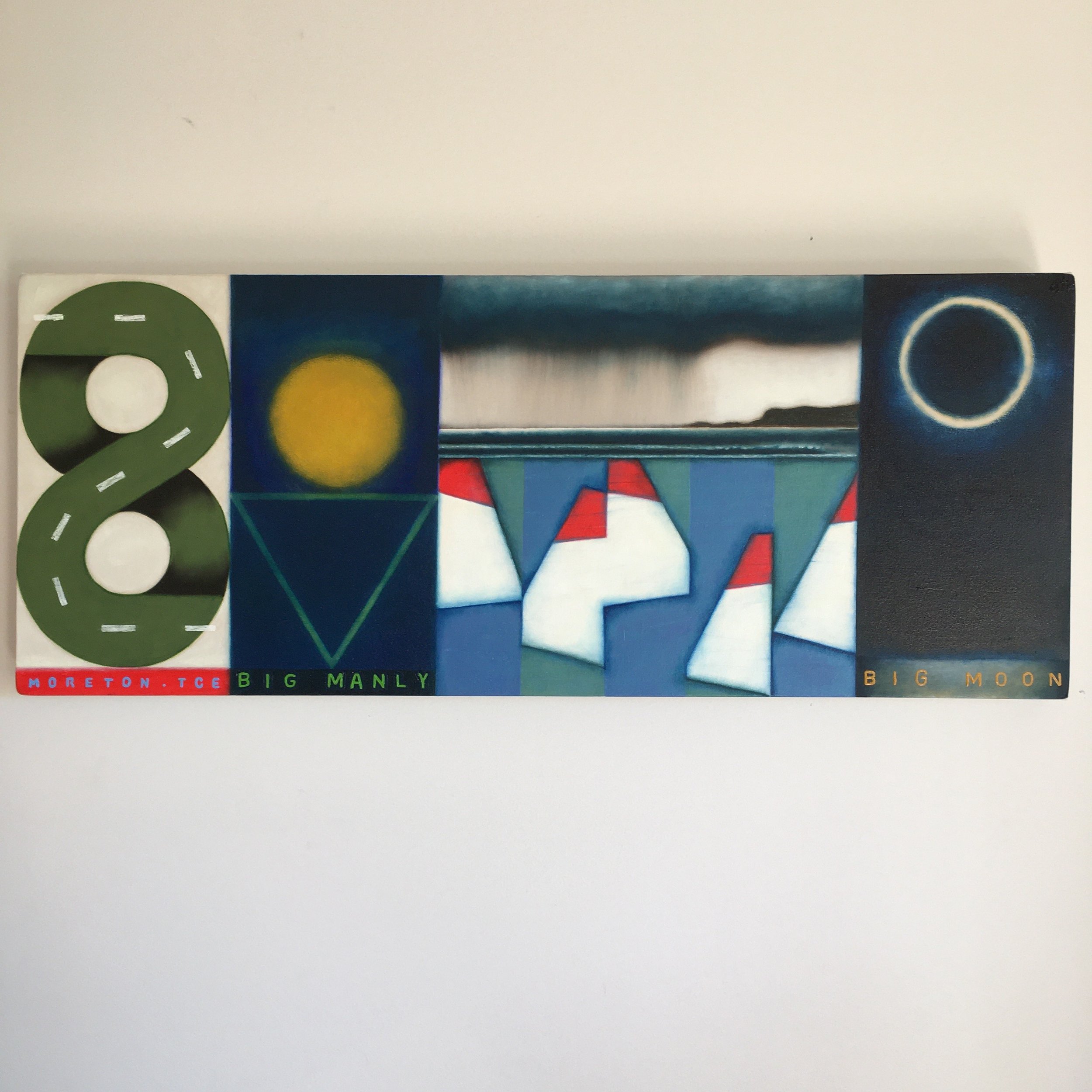 'Big Manly, Big Moon' Oil on Canvas 300x750mm