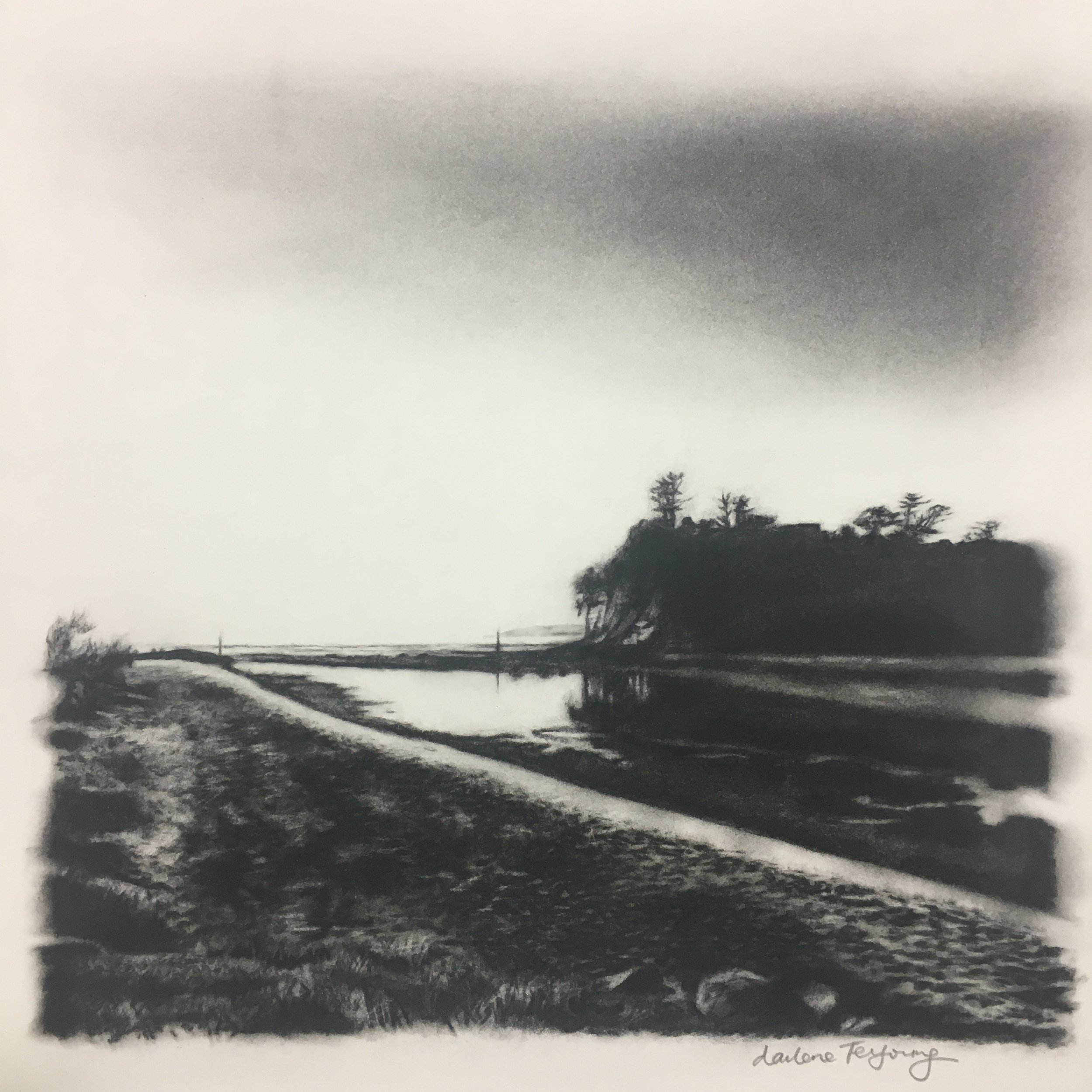 'Low Tide - Ōrewa Estuary' Charcoal on Paper 460x475mm (Framed Size) SOLD