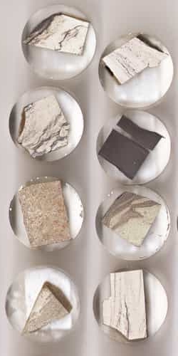 Resin pucks of sandstone and shale prepared for QEMSCAN analysis.