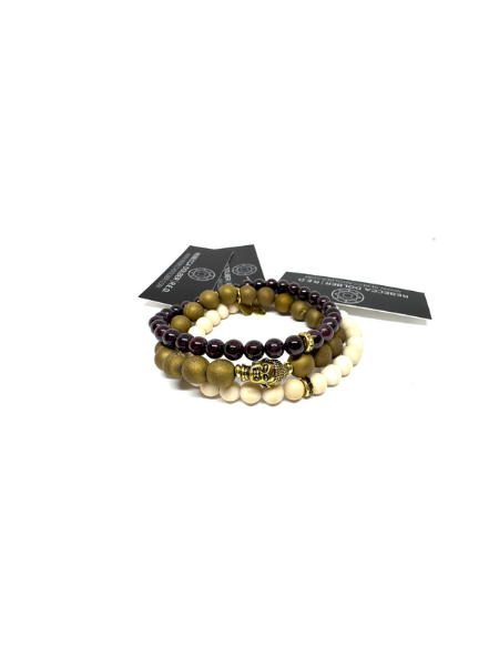 SMOKY QUARTZ, MAHOGANY OBSIDIAN & RIVERSTONE STACKER SET