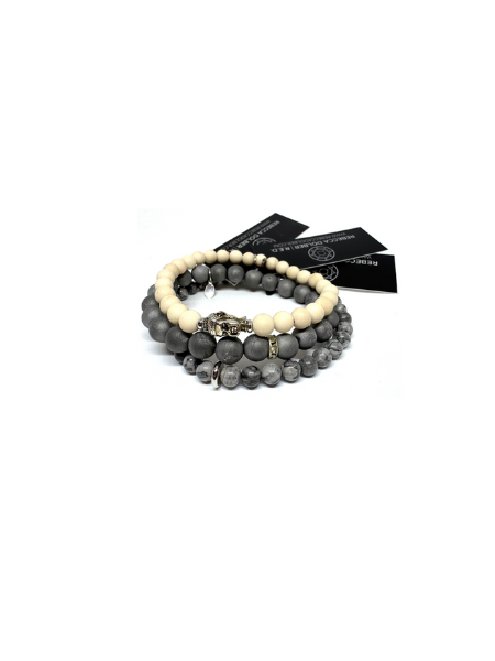 RIVERSTONE, DRUZY QUARTZ & MAPSTONE JASPER STACKER SET