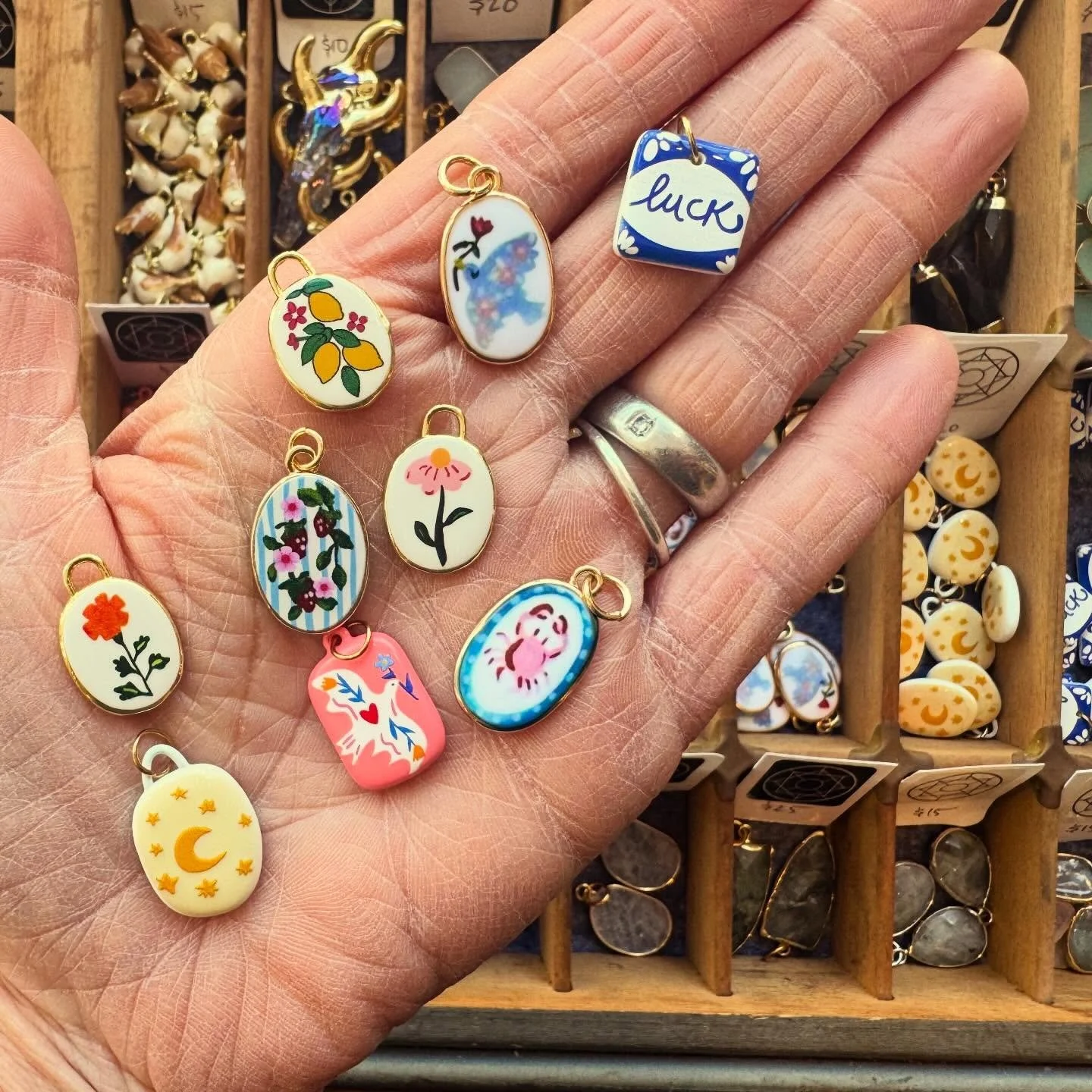 Can you even with these new specialty pendants? Come take a look at these and a host of others! The studio is open 12-4pm 🪧 #rebeccadolber #rebeccadolberred #centermoriches #thingstodoonlongisland #makeyourownjewelry