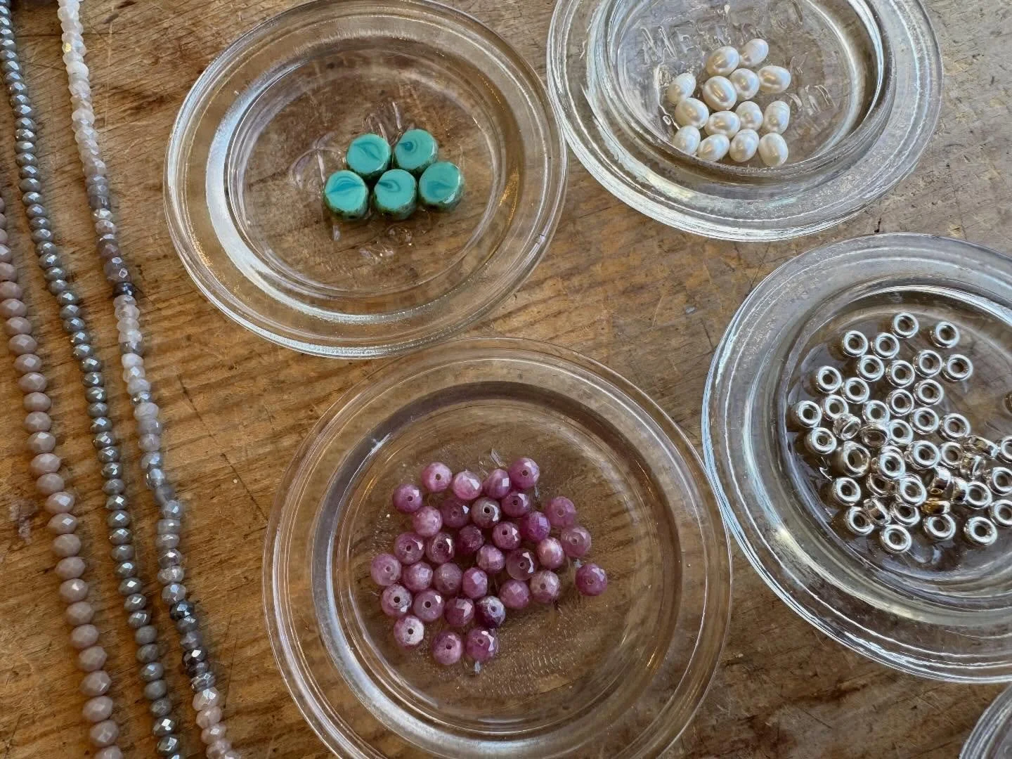 My desk is covered with projects 💎 I&rsquo;ll be here till 6pm today. Come make a bracelet with me 🪧 #rebeccadolber #rebeccadolberred #centermoriches #mainstreetstudio #openstudiosaturdays