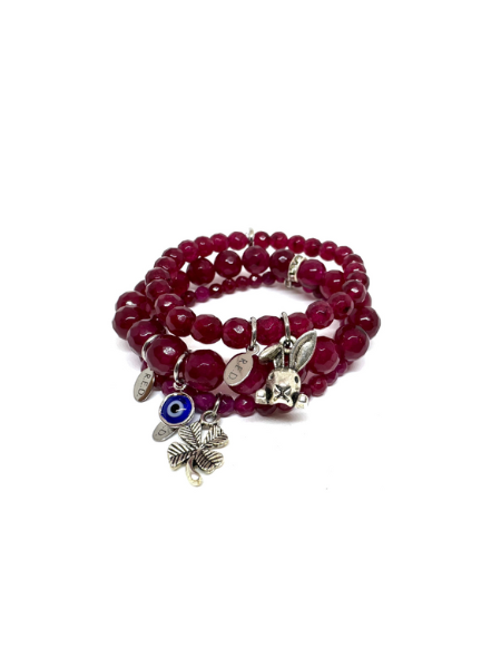 LUCKY CHARM STACKERS :: FUCHSIA JADE & SILVER