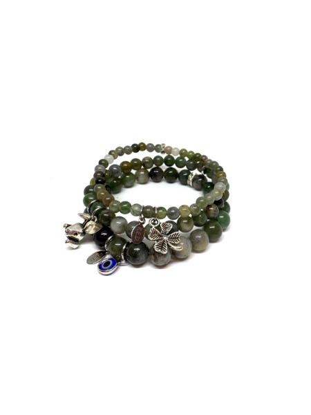 LUCKY CHARM STACKERS :: GREEN JADE & SILVER