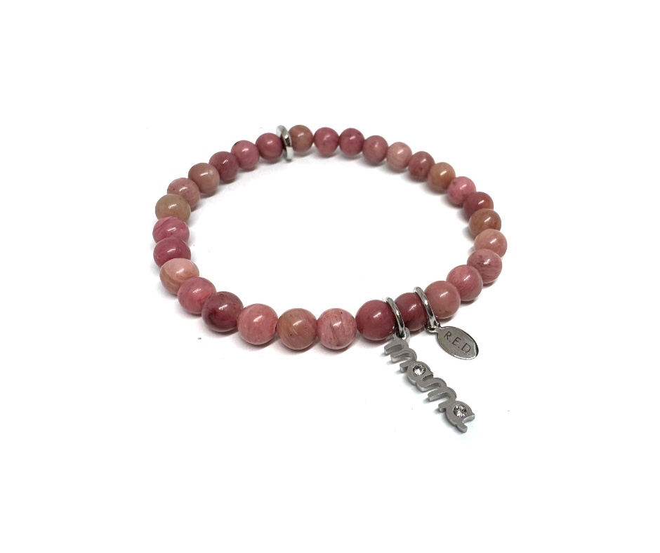 RHODOLITE STACKER WITH SILVER MAMA TALISMAN