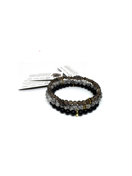 SMOKY QUARTZ, MAP STONE JASPER & ONYX STACKER SET