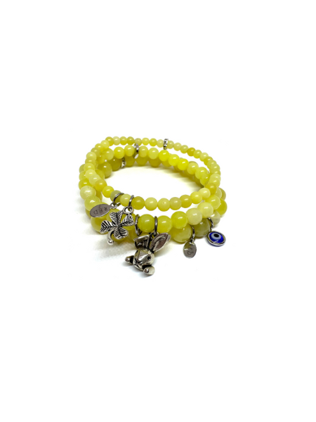 LUCKY CHARM STACKERS :: LEMON JADE & SILVER